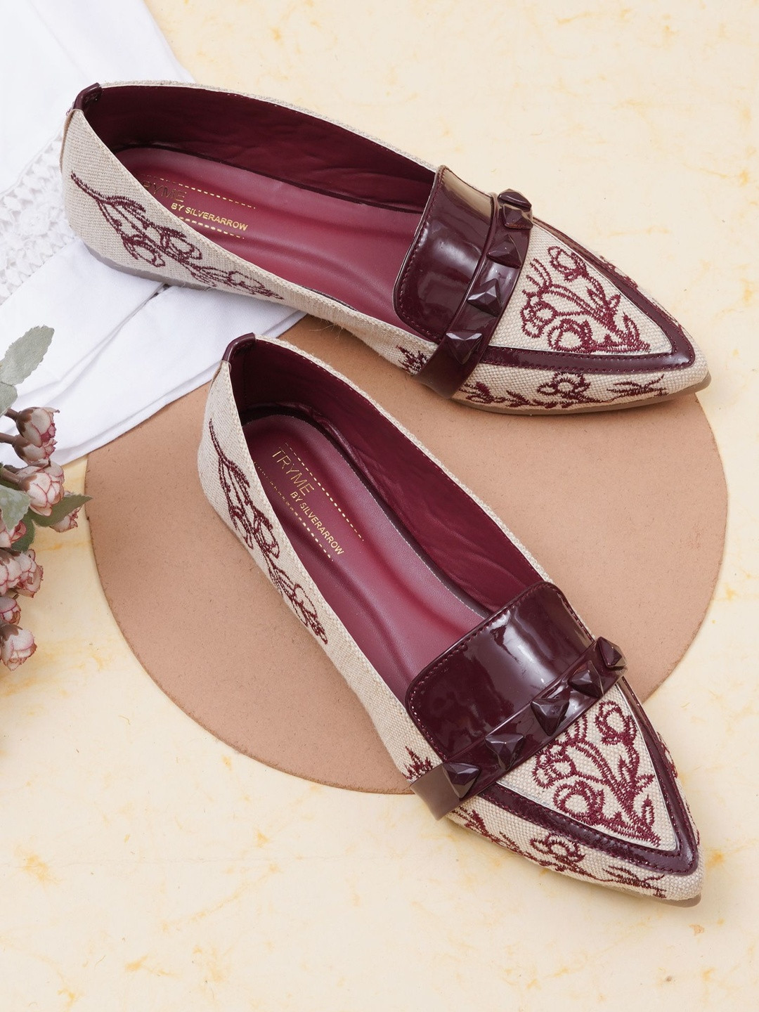 Try Me Women Embellished Pointed Toe Slip-On Ballerinas