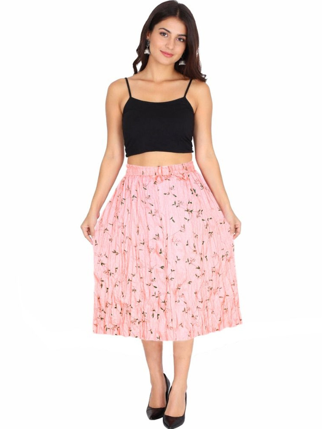 Sttoffa Women Cotton Cambric Floral Micro or Ditsy Print Knee Length Flared Skirt