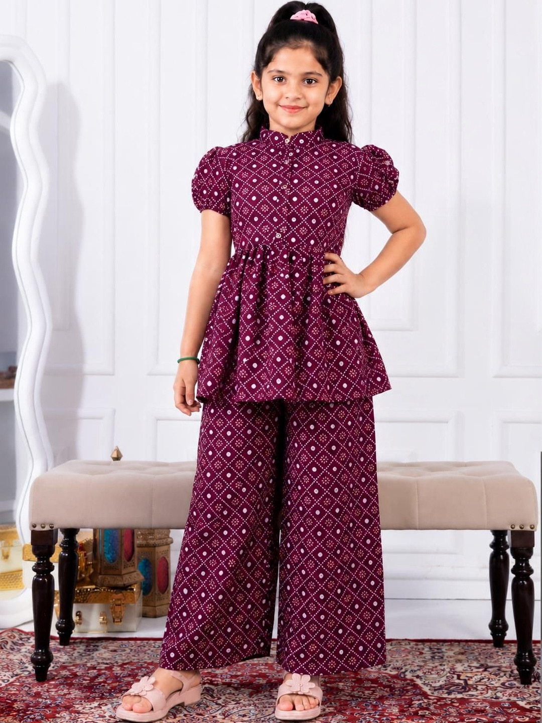 kachhot Girls Printed Top with Palazzos