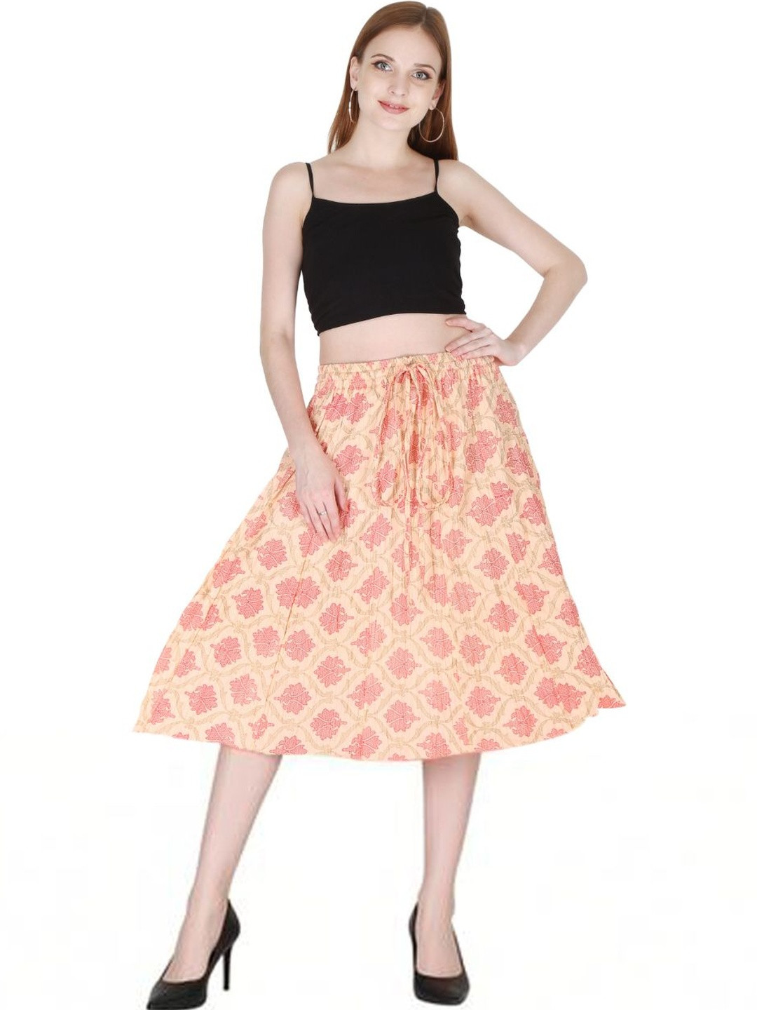 Sttoffa Women Cotton Cambric Floral Micro or Ditsy Print Knee Length A-Line Skirt