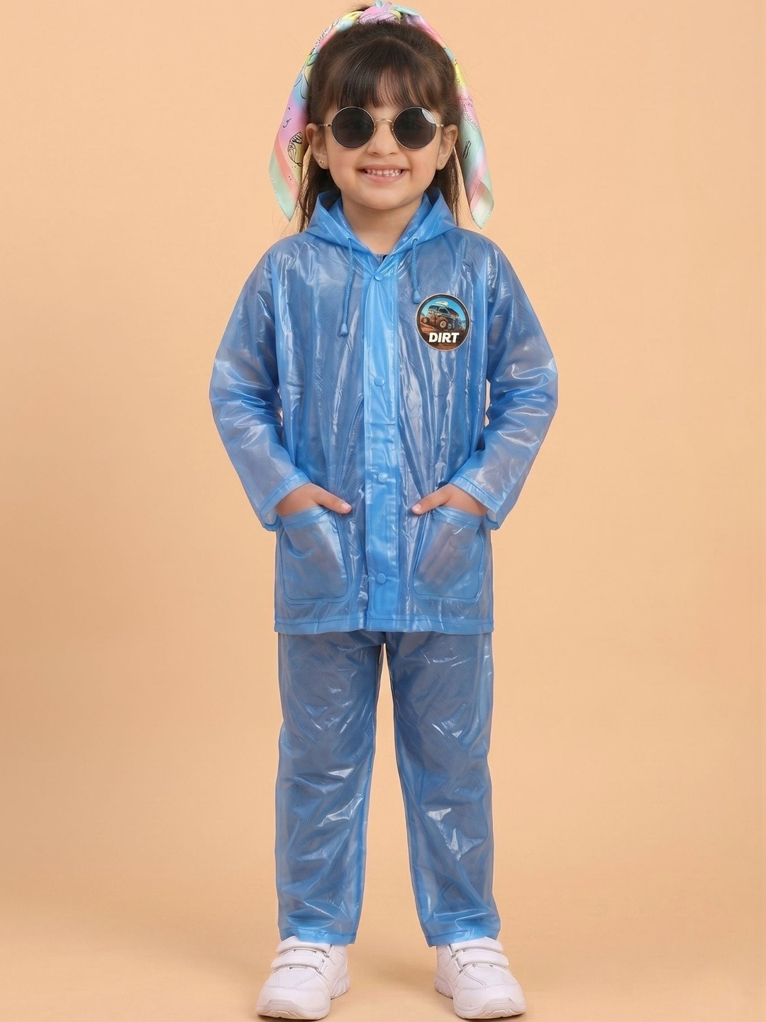 Mars Infiniti Girls Printed Attached Hood Rain Suit
