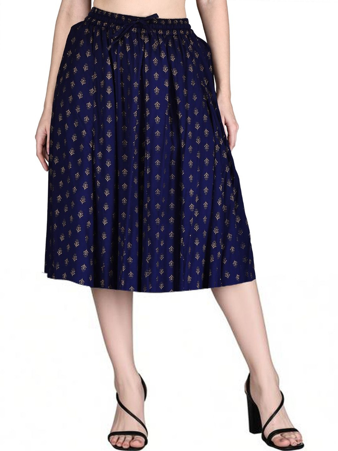 Sttoffa Women Cotton Cambric Geometric Midi A-Line Skirt