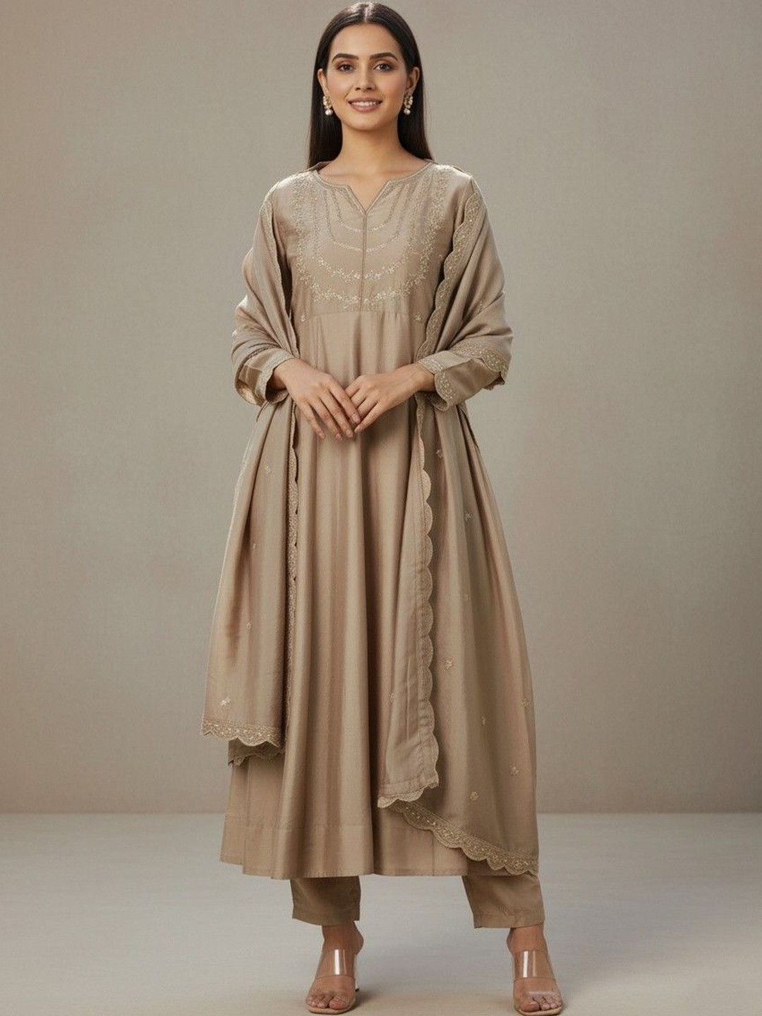 JANOI Women Ethnic Motifs Embroidered Regular Thread Work Kurta with Trousers & With Dupatta