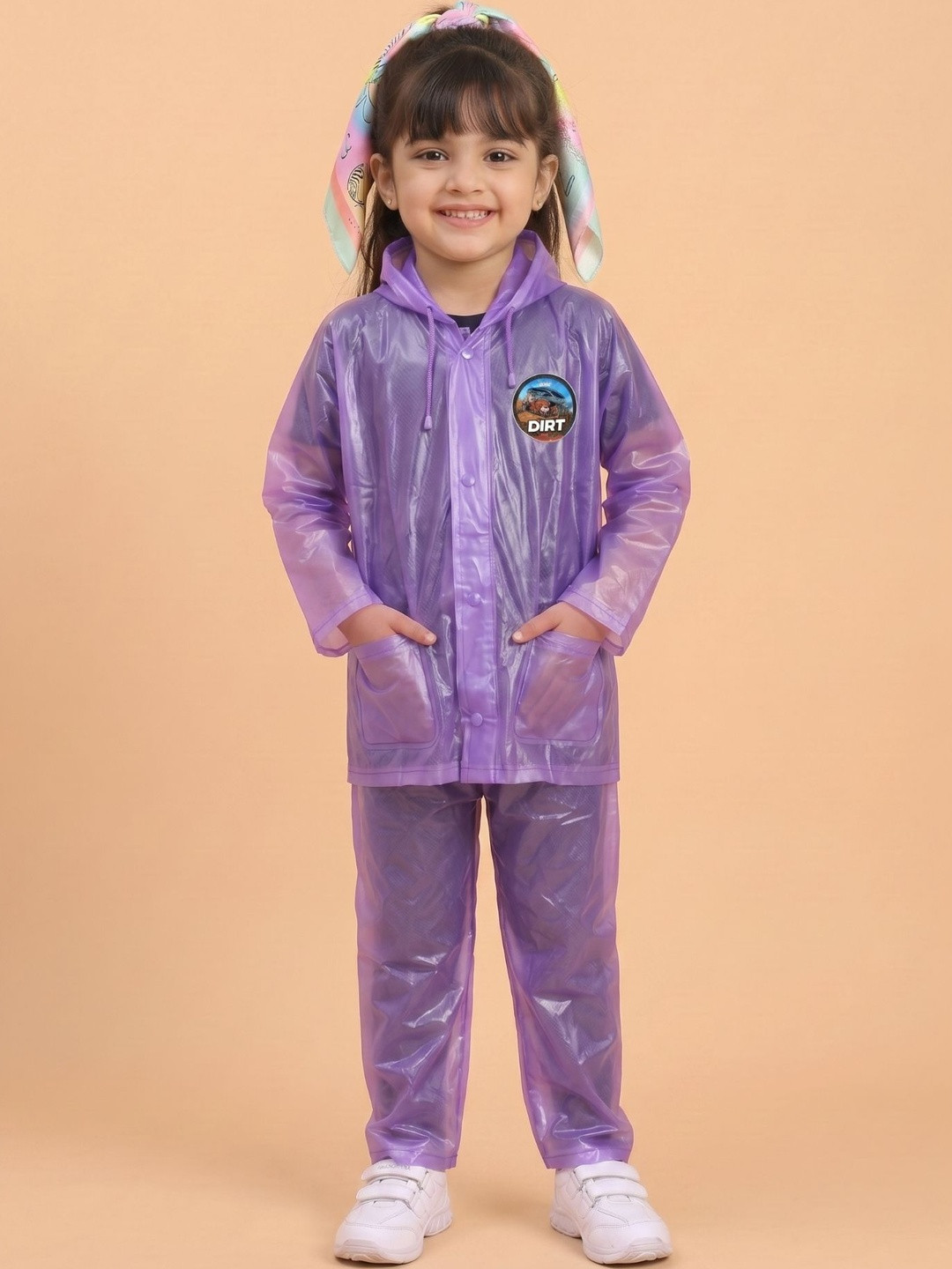 Mars Infiniti Girls Printed Attached Hood Rain Suit
