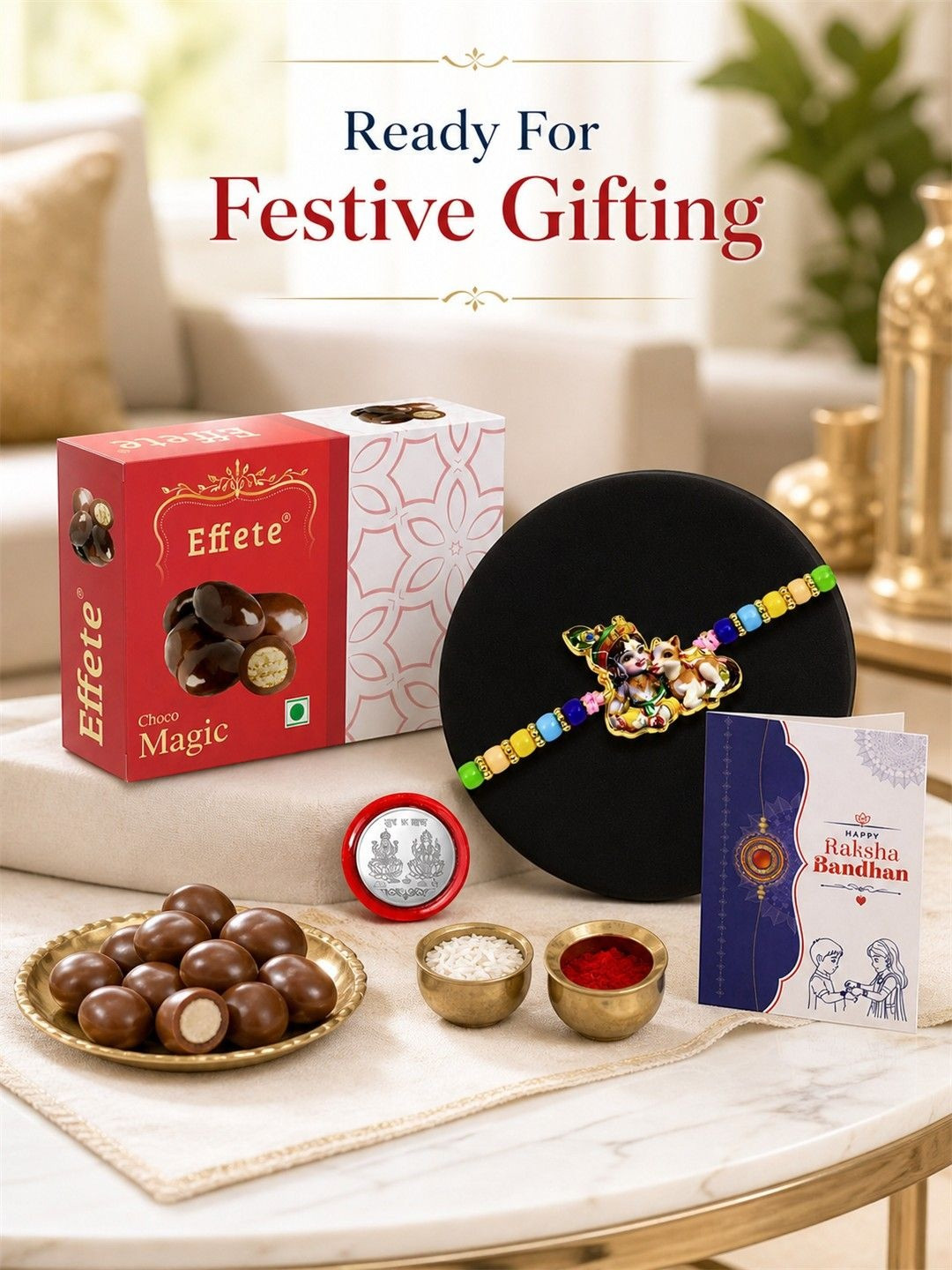 DeoDap Set Of 6 Magic Chaco Rakhi, Roli-chawal, Coin & Raksha Bandhan Greeting Card