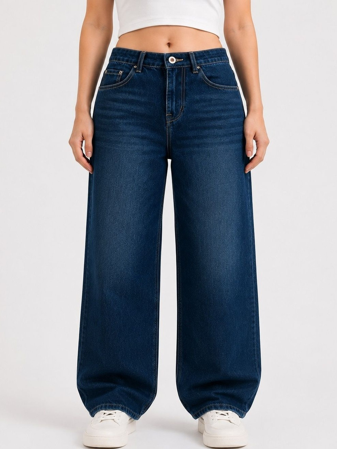 Greatech Fashions Women Wide Leg Mid-Rise Jeans