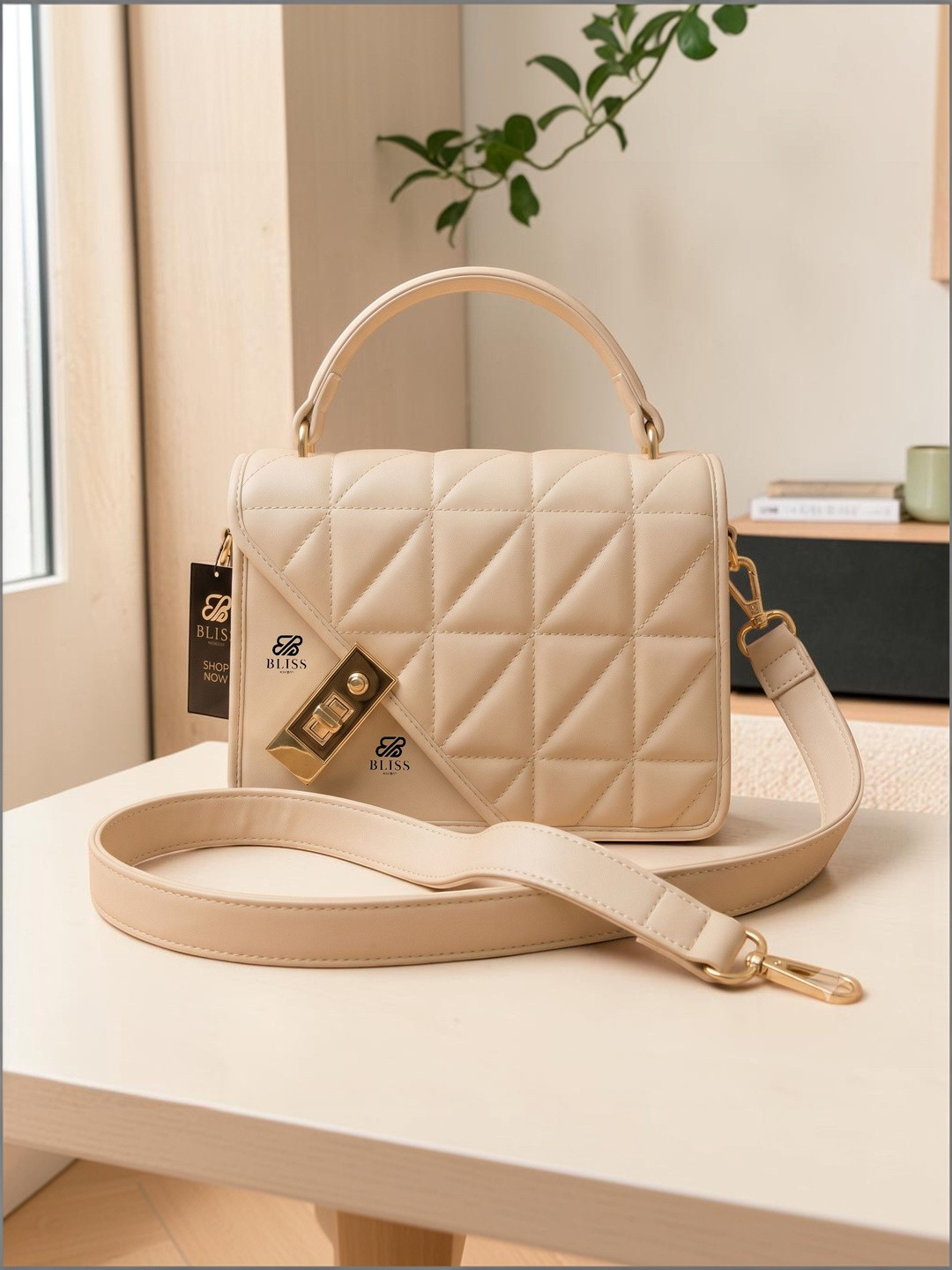BLISS BOMBAY PU Structured Handheld Bag with Quilted