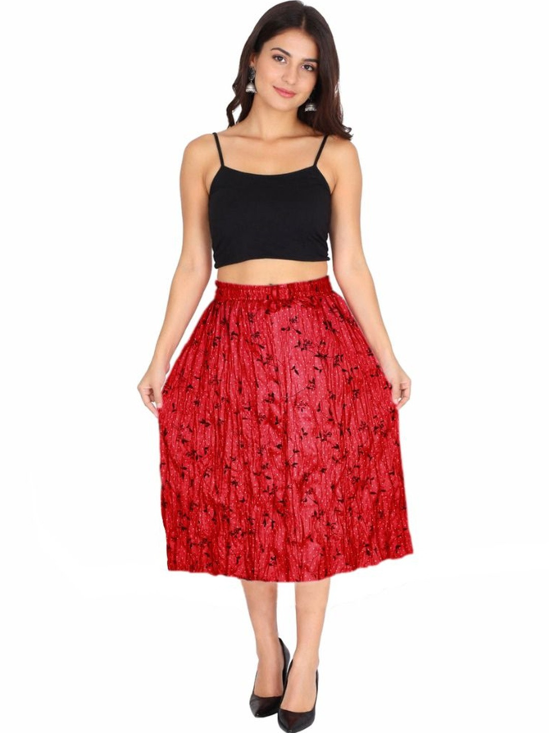 Sttoffa Women Cotton Cambric Floral Knee Length Flared Skirt