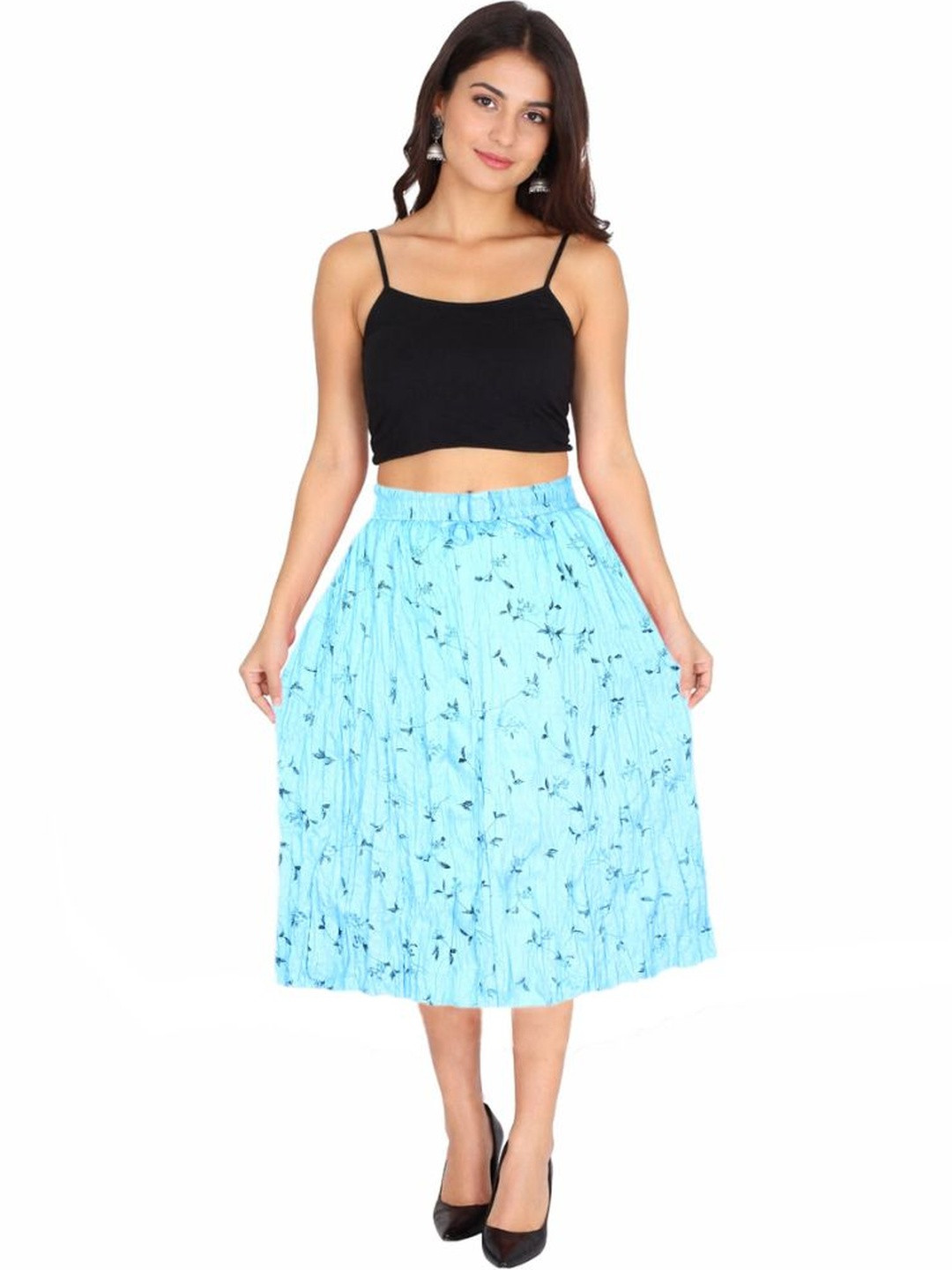Sttoffa Women Cotton Cambric Floral Midi A-Line Skirt