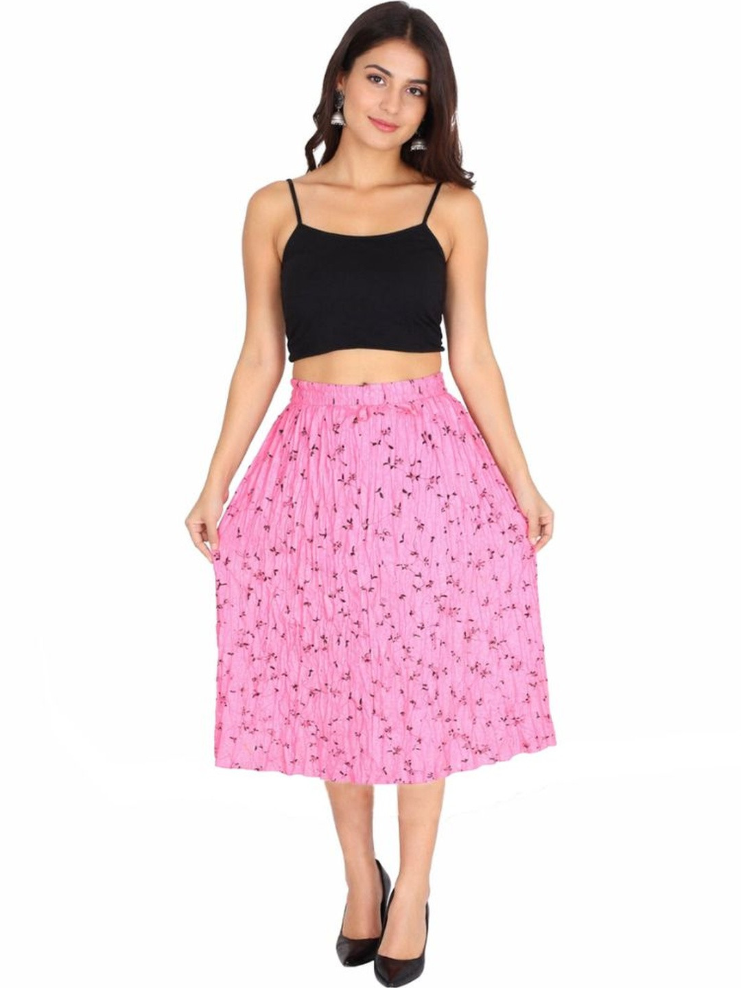 Sttoffa Women Cotton Cambric Floral Micro or Ditsy Print Knee Length Flared Skirt