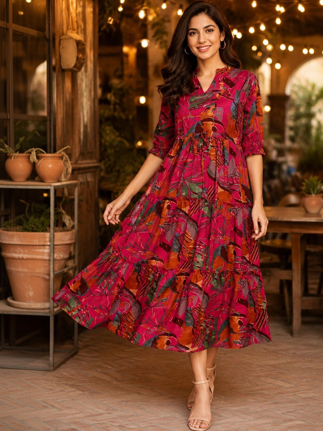 Moda Rapido Print Crepe A-Line Midi Dress