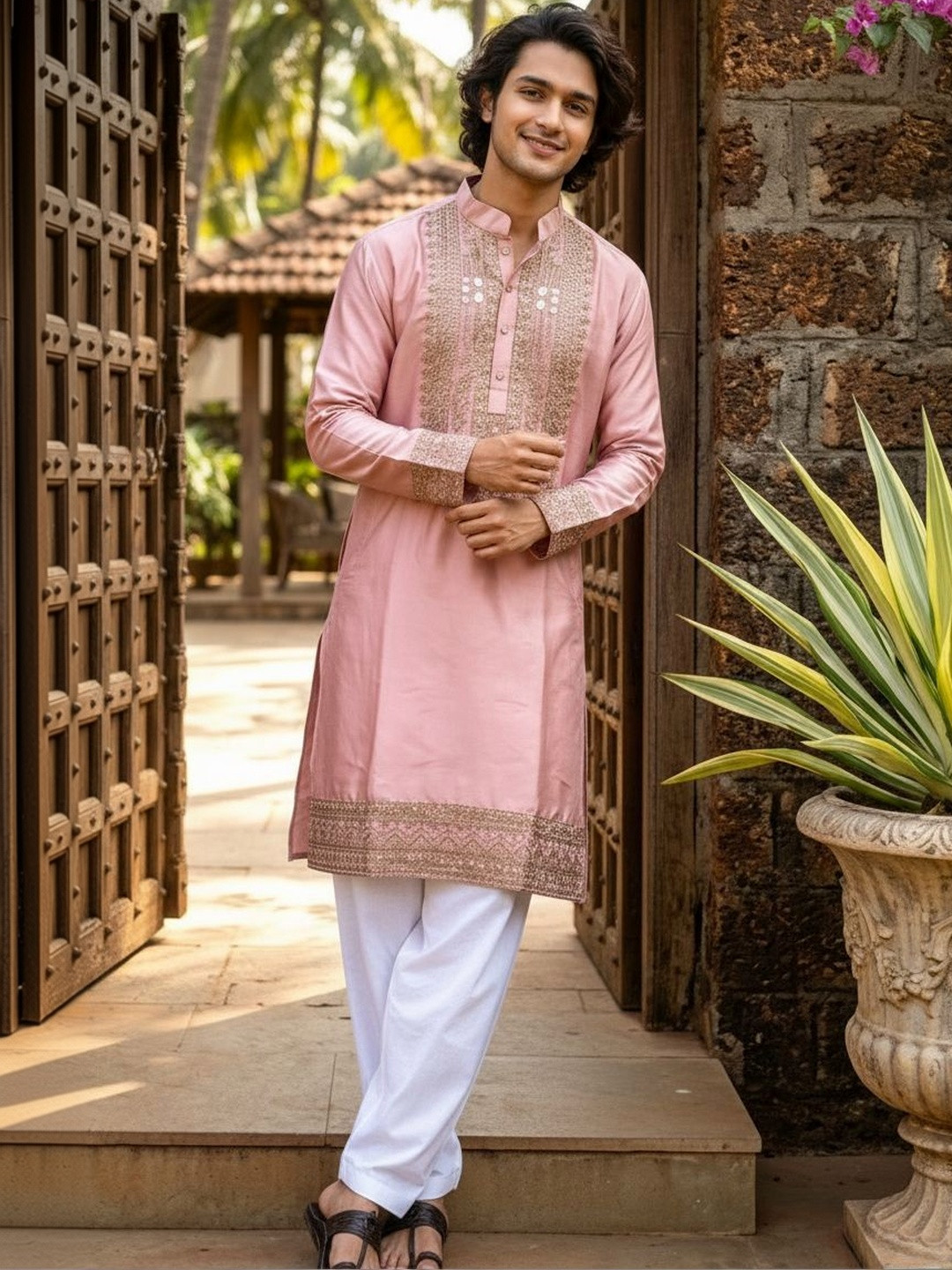 House of Pataudi Men Embellished Sequinned Kurta