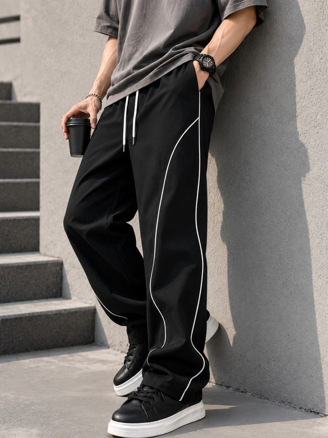 Netclick Men Straight Fit Colourblocked Track Pants