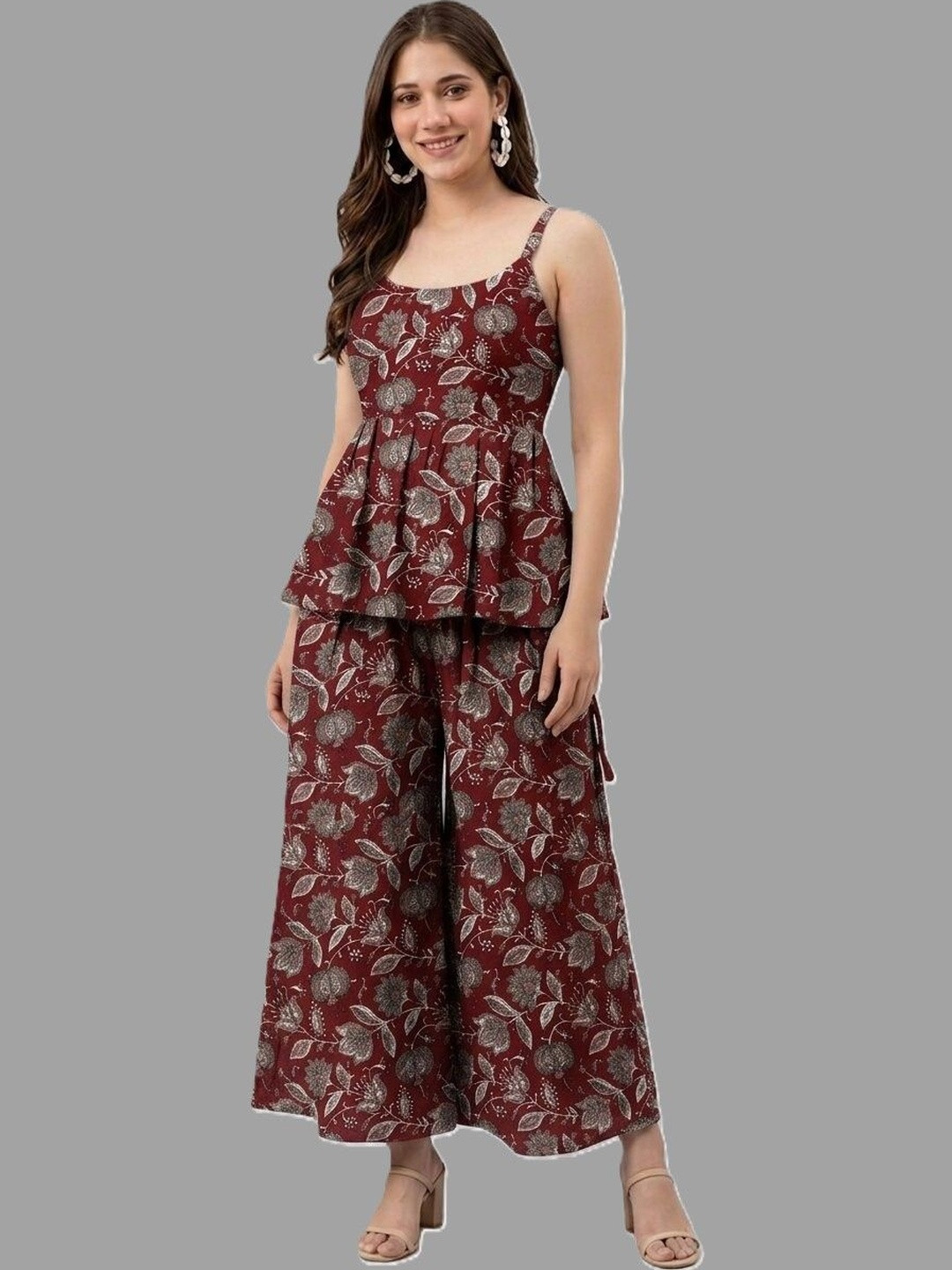 Moirai Floral Print Peplum Sleeveless Dress