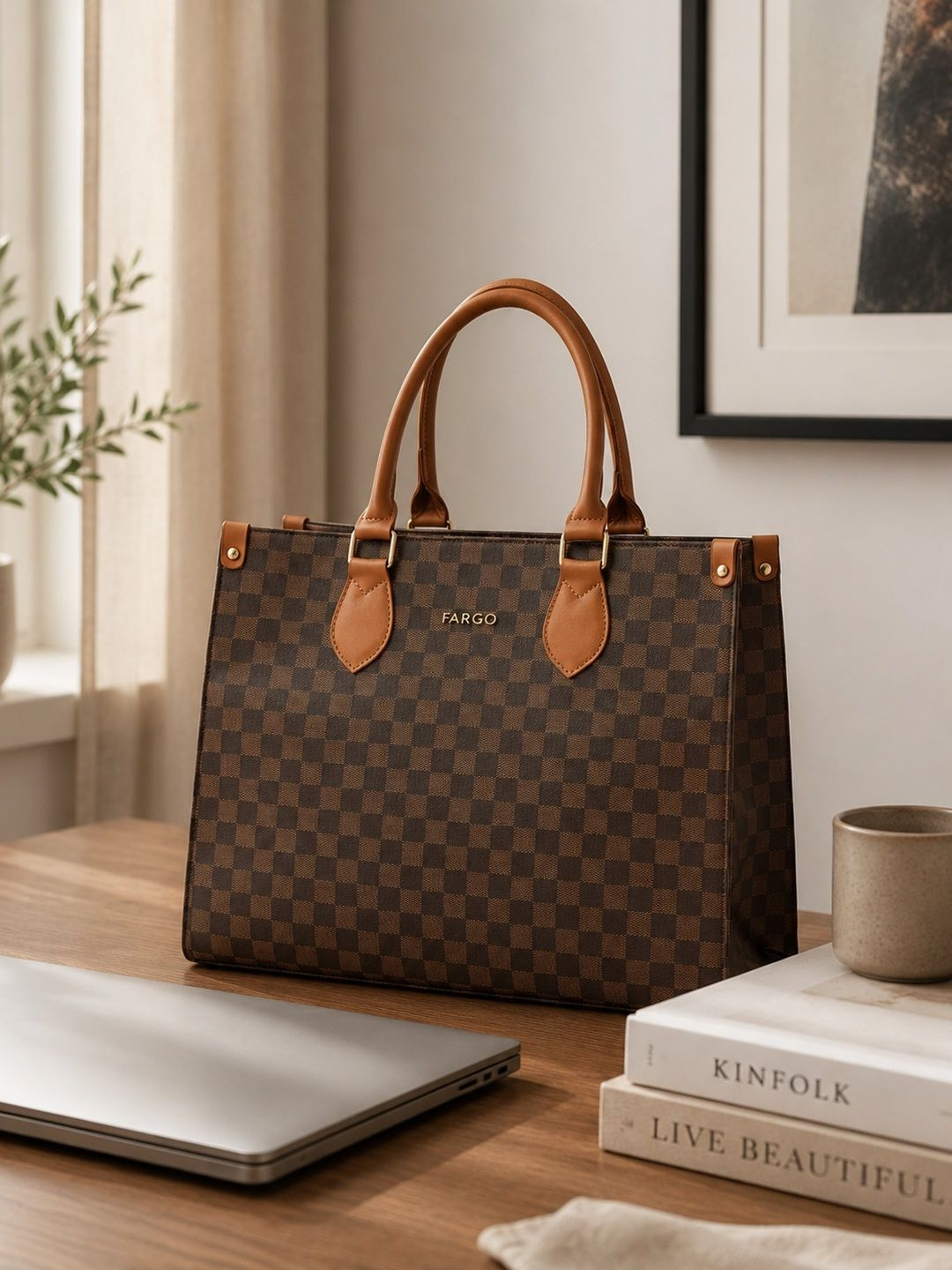 FARGO Printed Vegan Leather Noble Oversized Structured Tote Bag