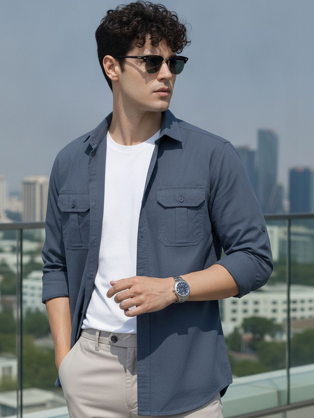 Urbano Fashion Spread Collar Pure Cotton Casual Shirt