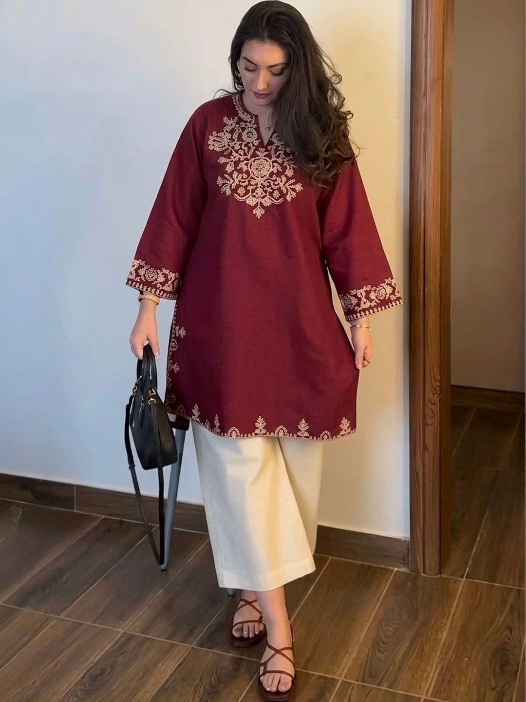 MILAAV Women Ethnic Motifs Embroidered Regular Thread Work Pure Cotton Kurta with Palazzos