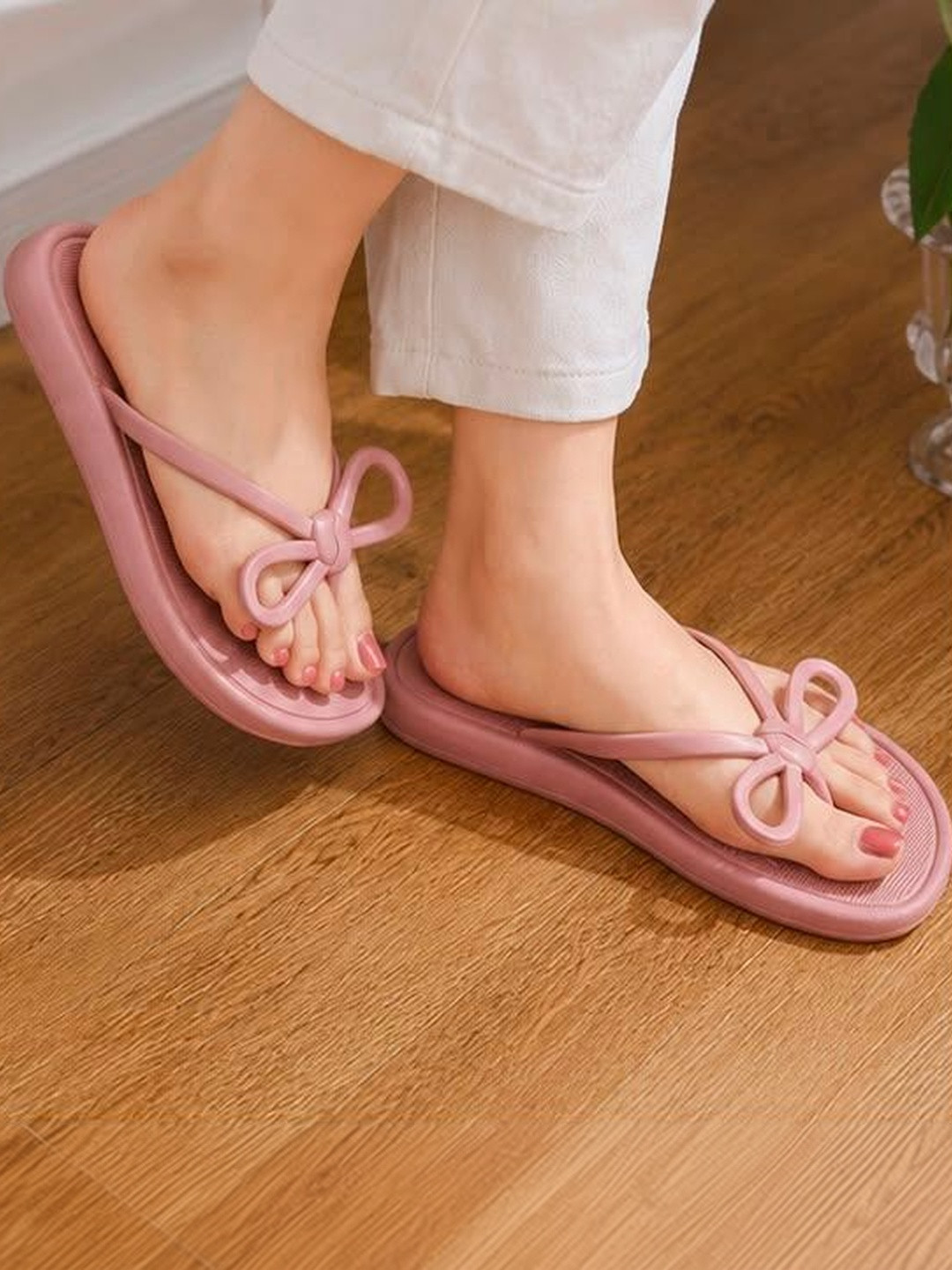 Shozie Women Embellished Croslite Thong Flip-Flops