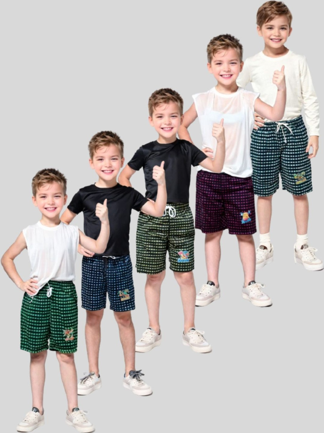 Shajiv Kids Pack of 5 Cotton Checked Outdoor Shorts
