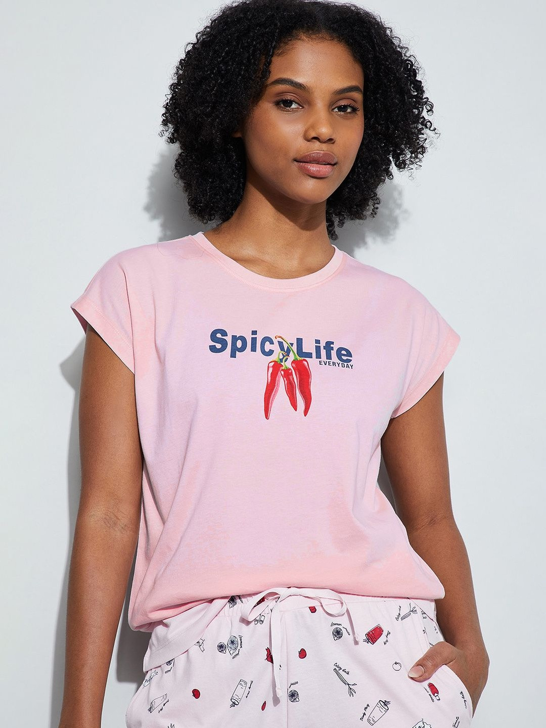 Ginger by Lifestyle Printed Pure Cotton Round Neck  Lounge Tshirt