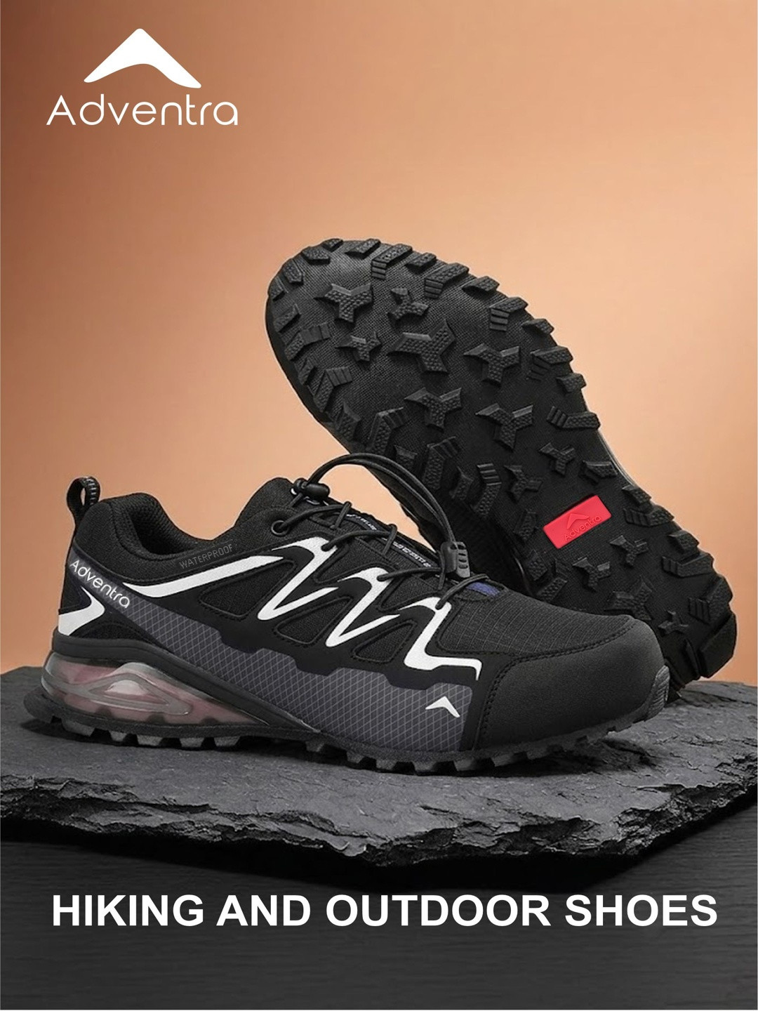 Adventra Sports Men Waterproof Low Ankle Hiking Shoes (ET1110) Black