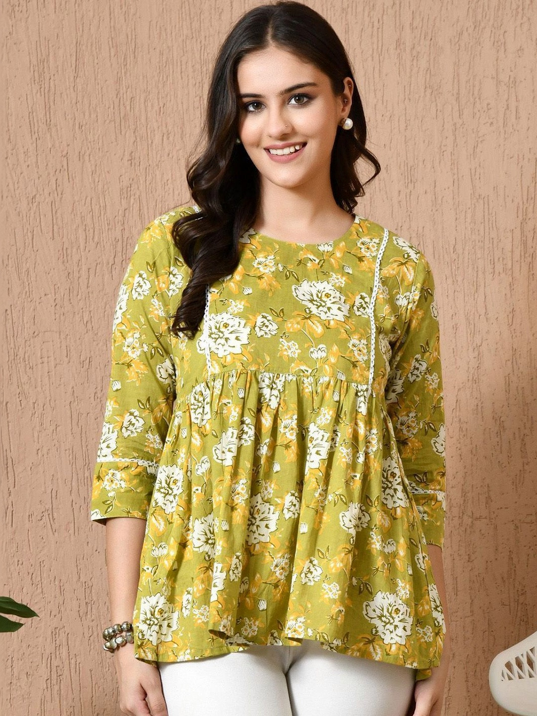 Anouk Rustic Women Floral Printed Pure Cotton A-Line Kurti