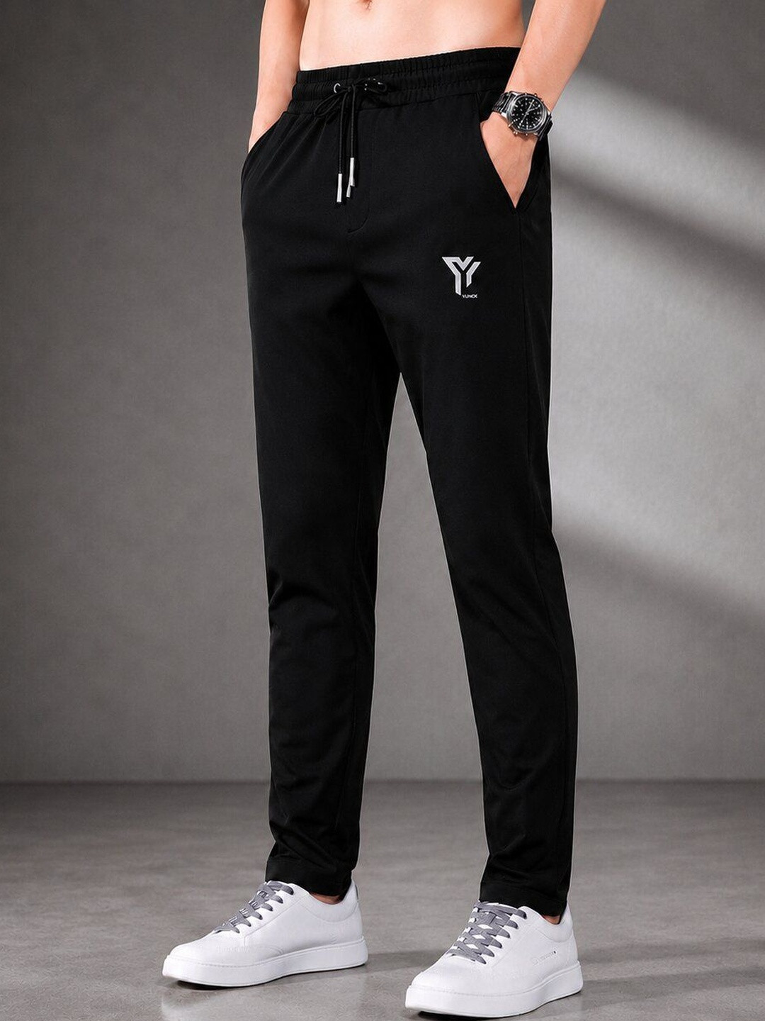 YUNEK Men Regular Fit Brand Logo Rapid-Dry Training Joggers