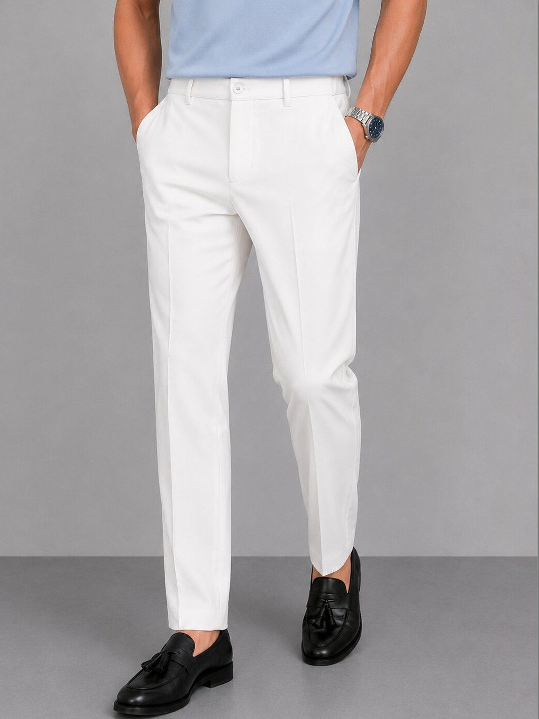 SAINT PEACH Men's Mid-Rise Straight Fit Formal Pant