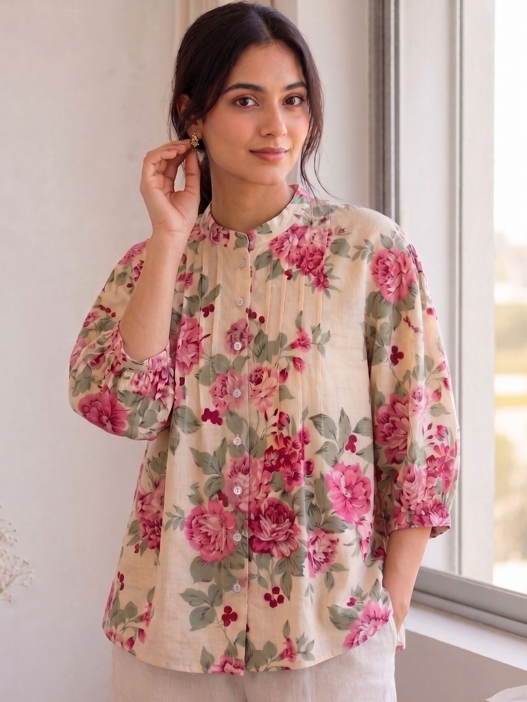 MUKA Floral Print Cotton Top