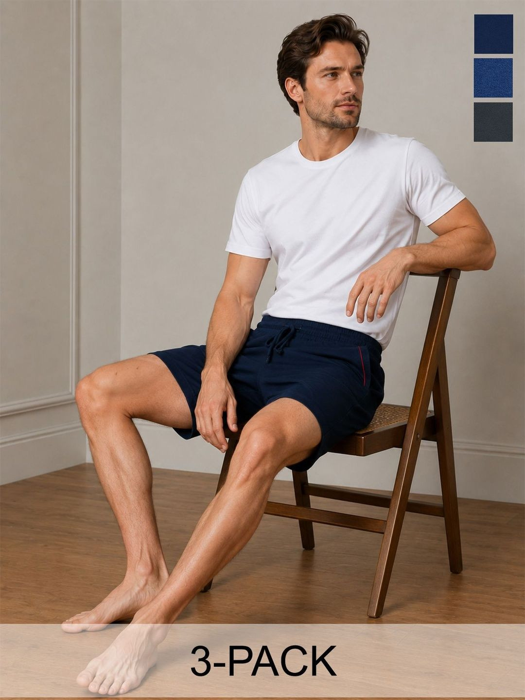The Roadster Lifestyle Co Pack Of 3 Cotton Mid-Rise Lounge Shorts With Side Pocket