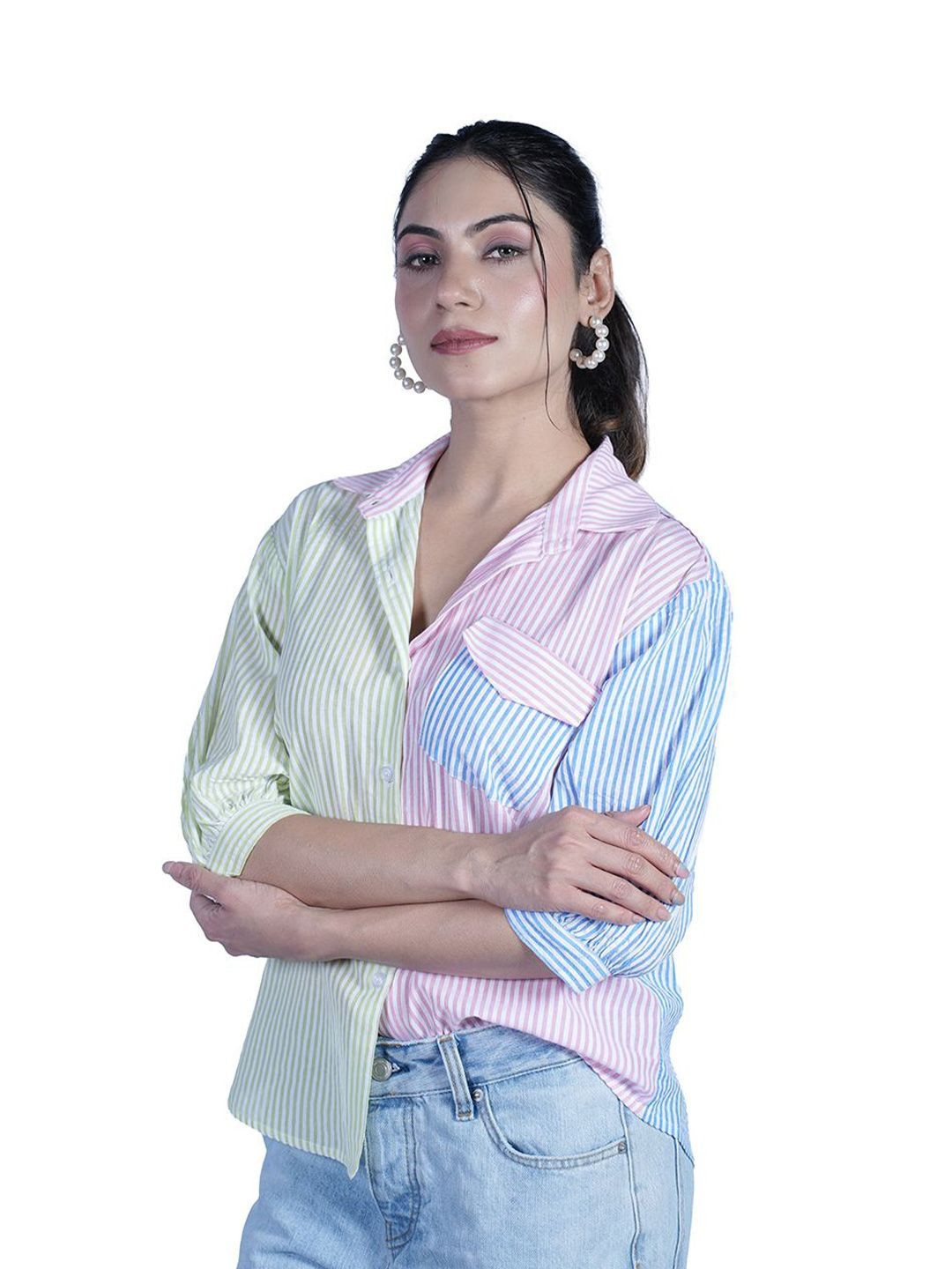 BELLO DONA CLOTHING Women Striped Shirt Style Top