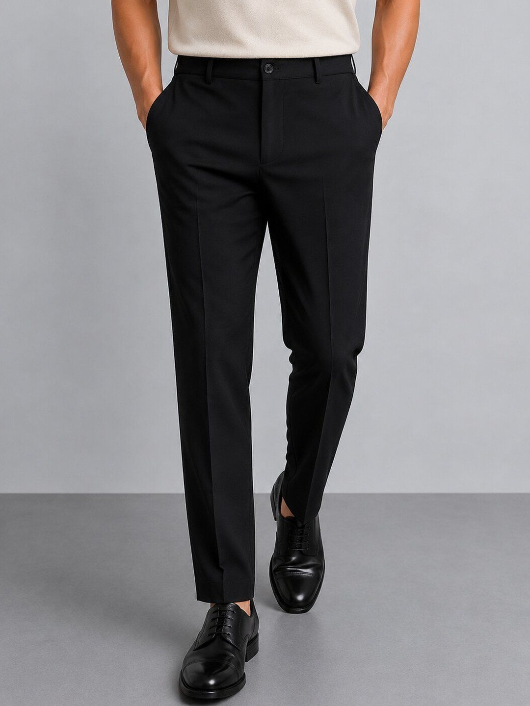 SAINT PEACH Men's Mid-Rise Straight Fit Formal Pant