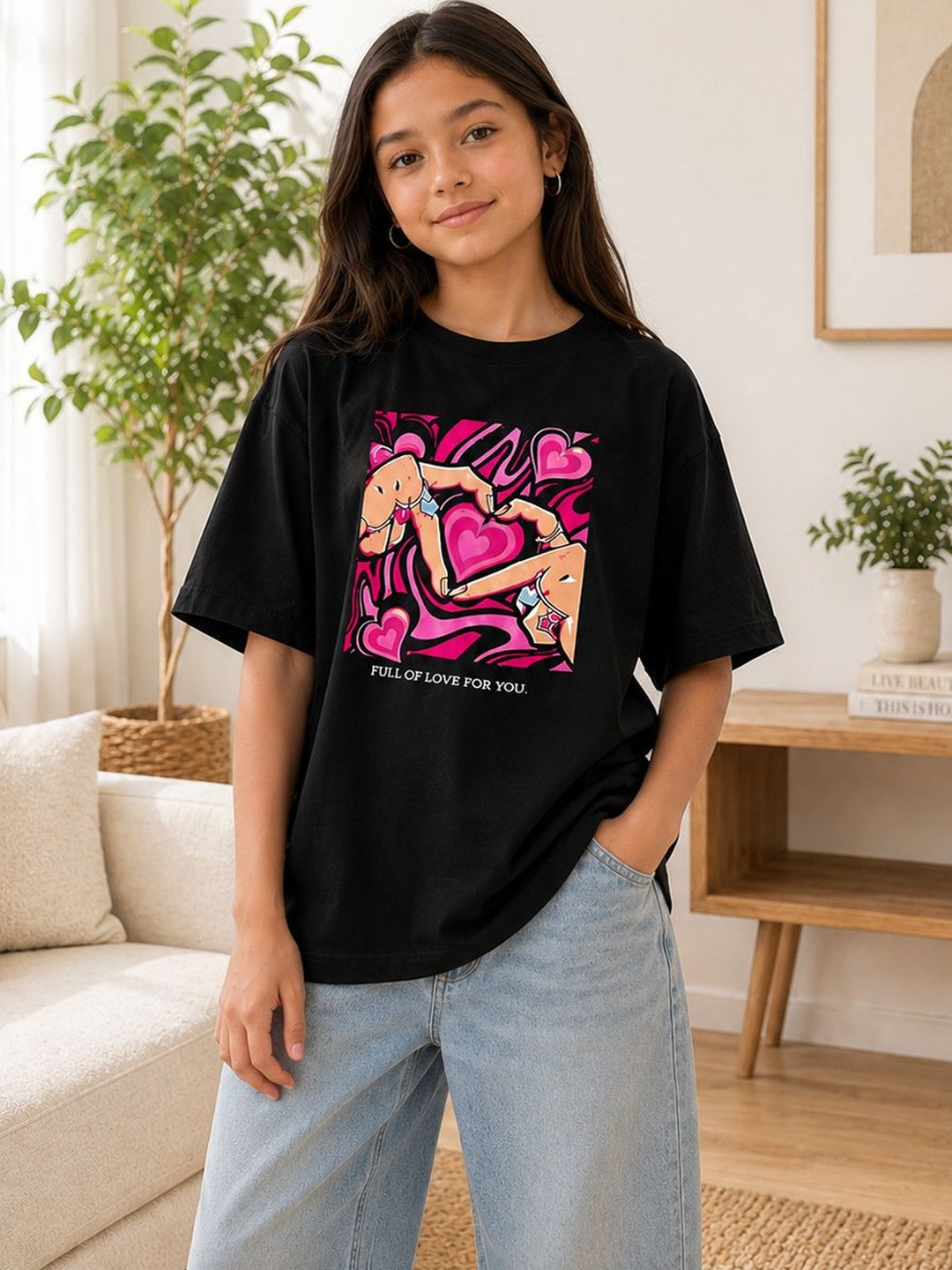 KEESOR Girls Oversize Treandy Tshirt Printed Cotton T-shirt