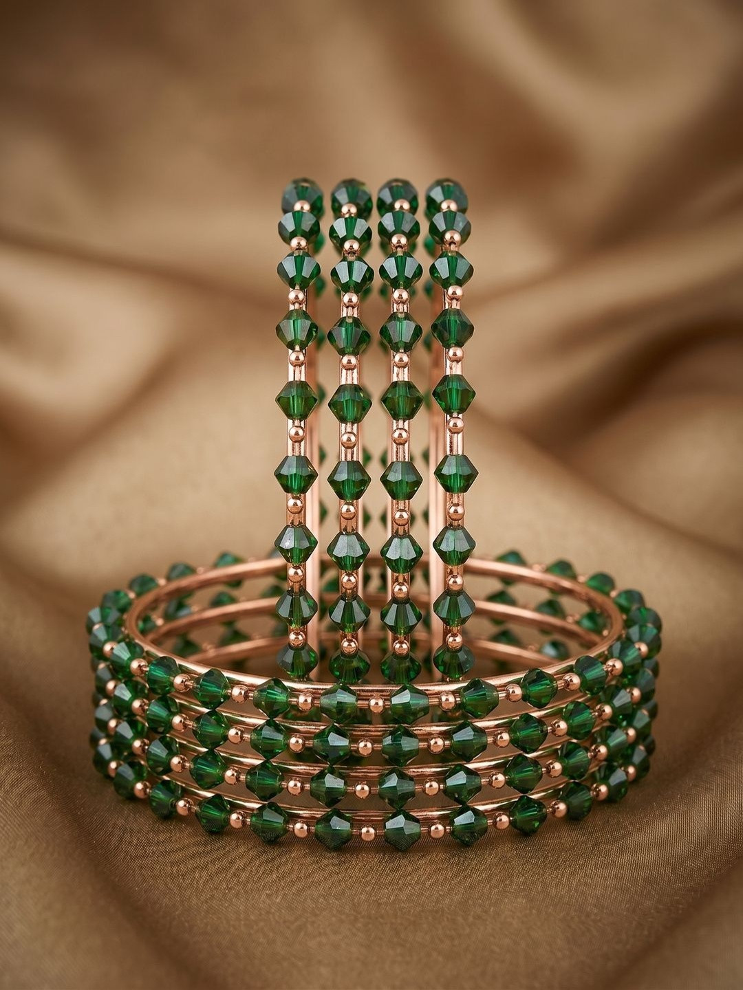 Nui Set of 8 Rose Gold-Plated Beaded Bangles