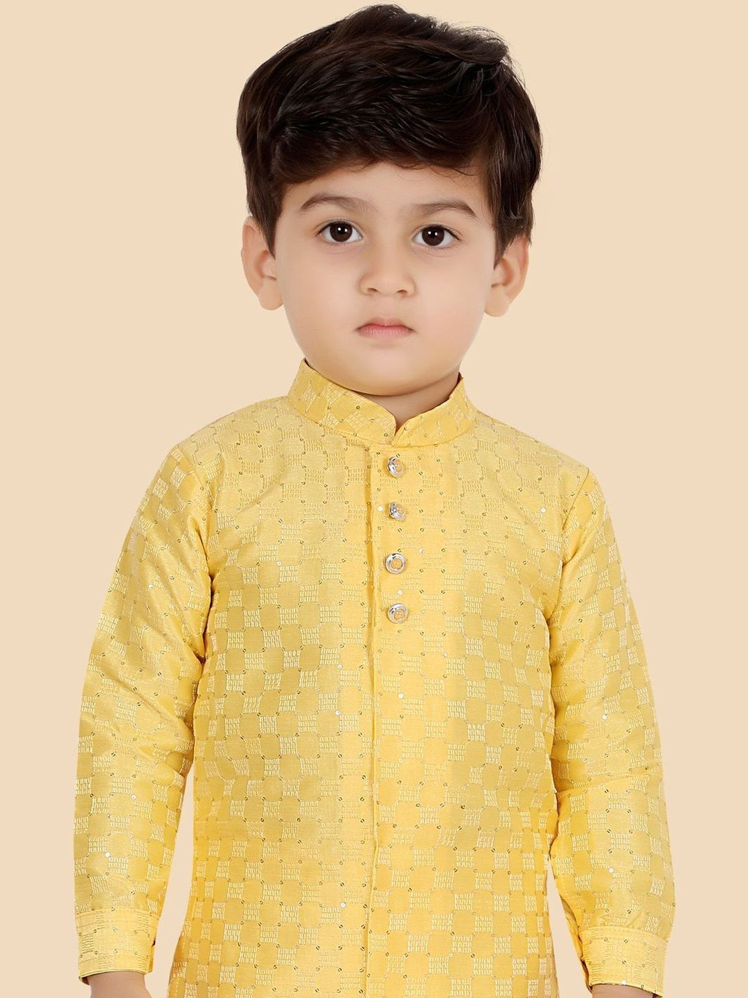 Ethniks Neu-Ron Infanta Boys Woven Design Mandarin Collar Straight Kurta With Pyjamas