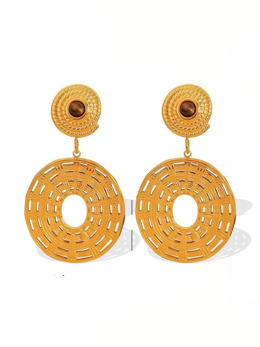 DIVING SWAN Women 18K Thick Gold Plated Zehra Tiger Halo Drop Earrings
