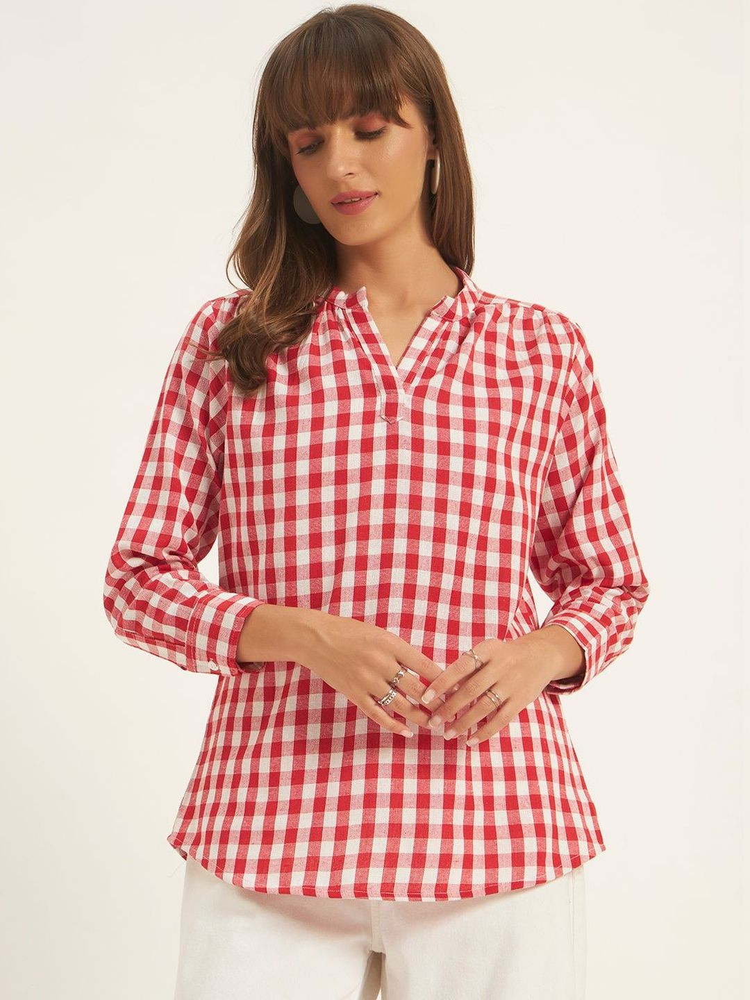 ROSEMELON Checked Cotton Top
