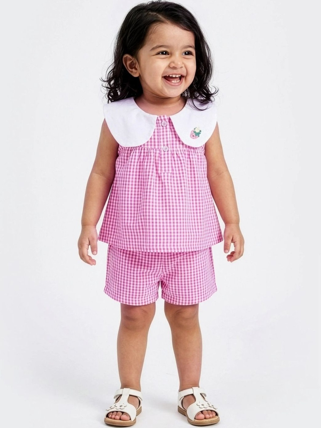 Hopscotch Strawberry Embroidery Short Set