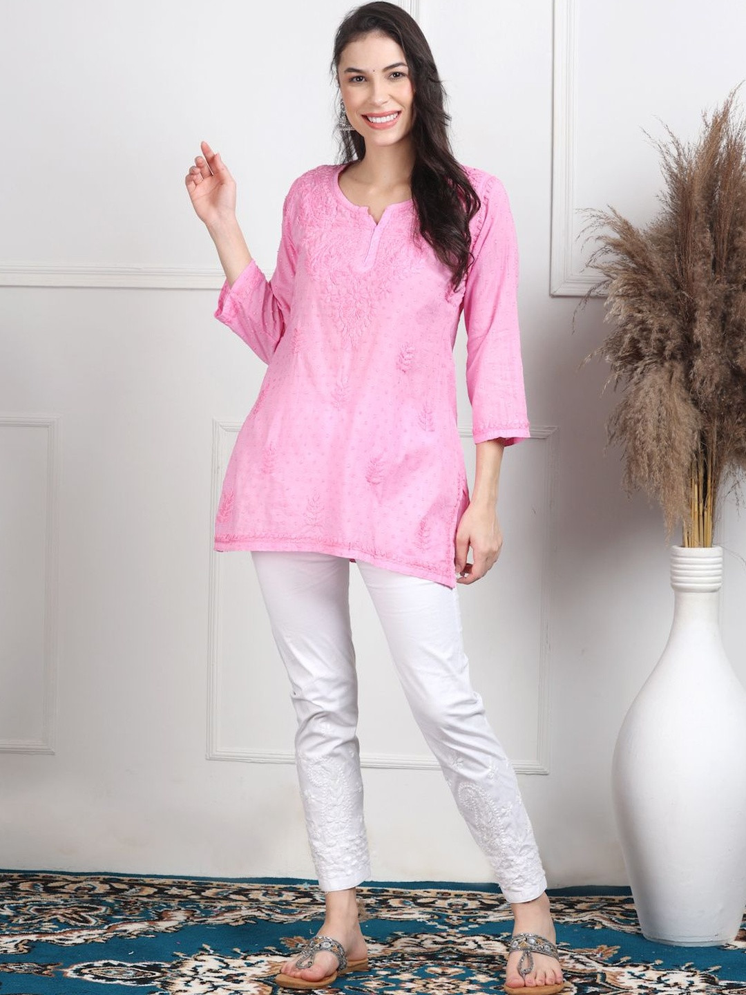 Noorza Chikankari Ethnic Motifs Embroidered Chikankari Handloom Chikankari Kurti
