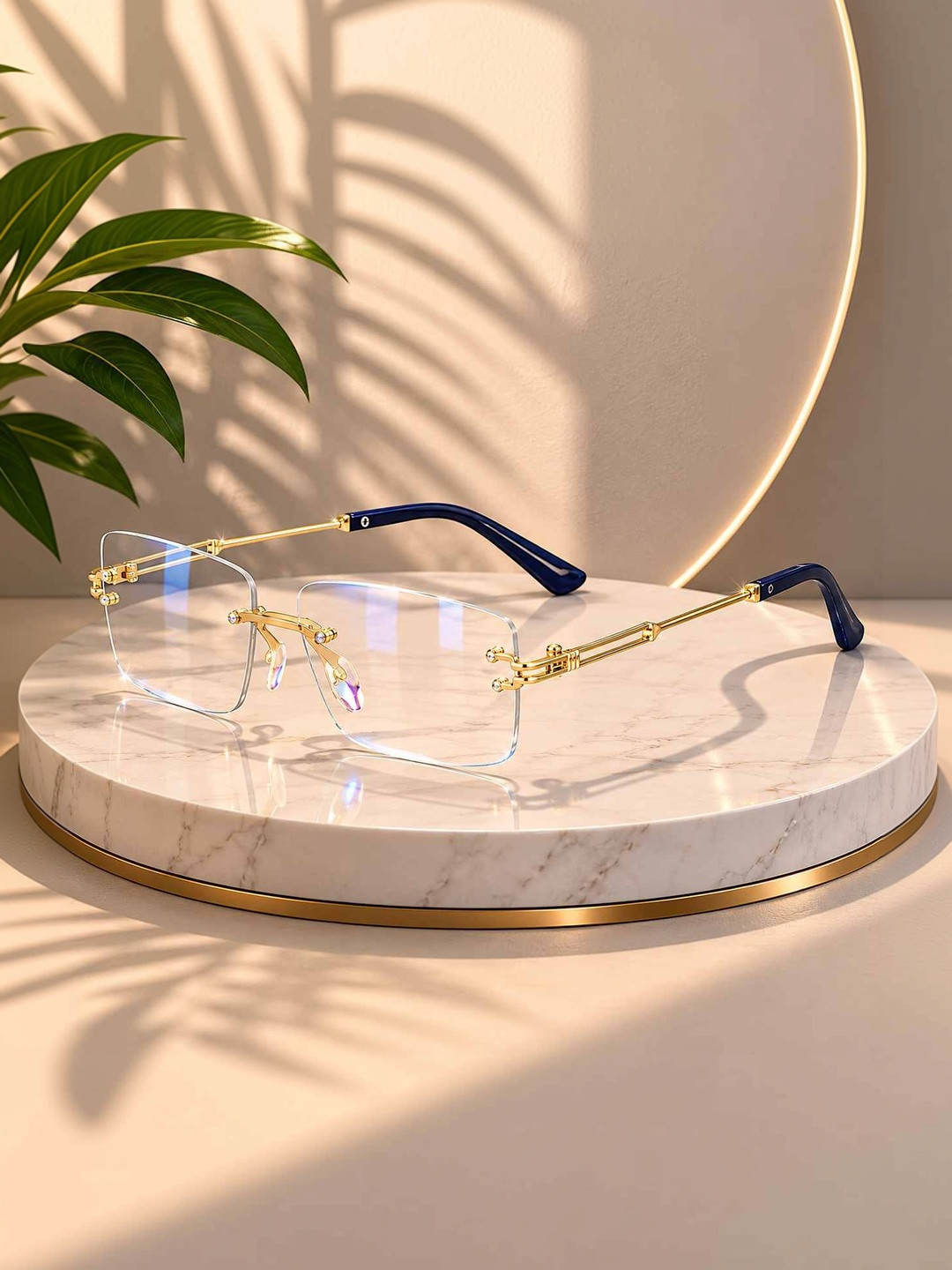 HIPE Men Clear Lens & Gold-Toned Rectangle Sunglasses with