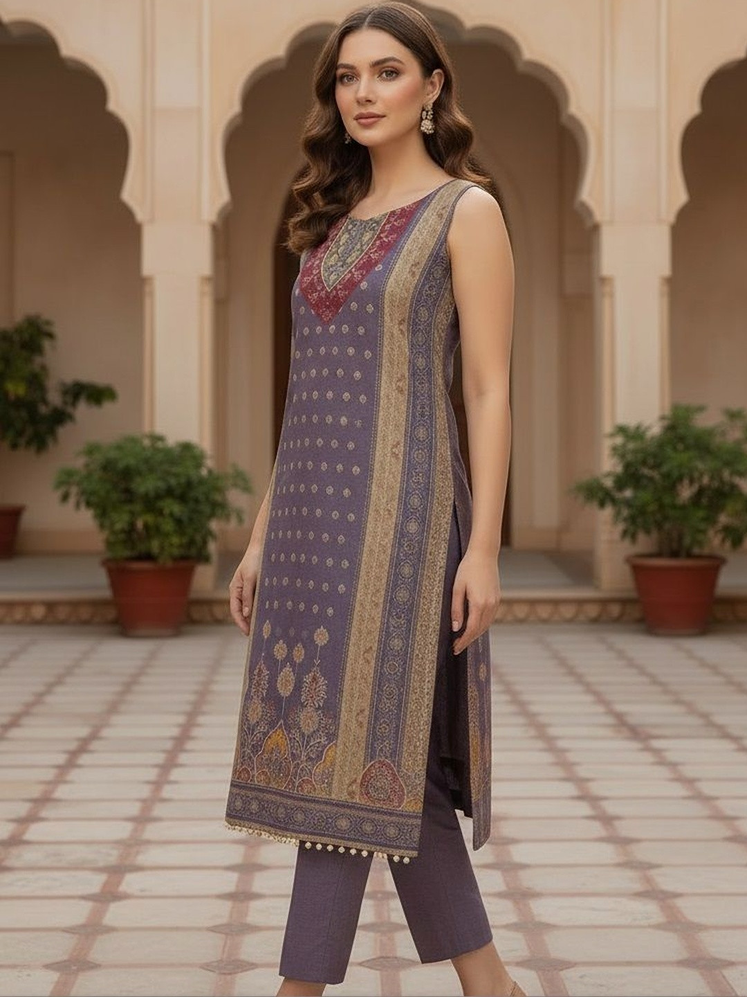 DHRUVIL IMPEX Women Ethnic Motifs Printed Regular Kurta with Trousers & With Dupatta