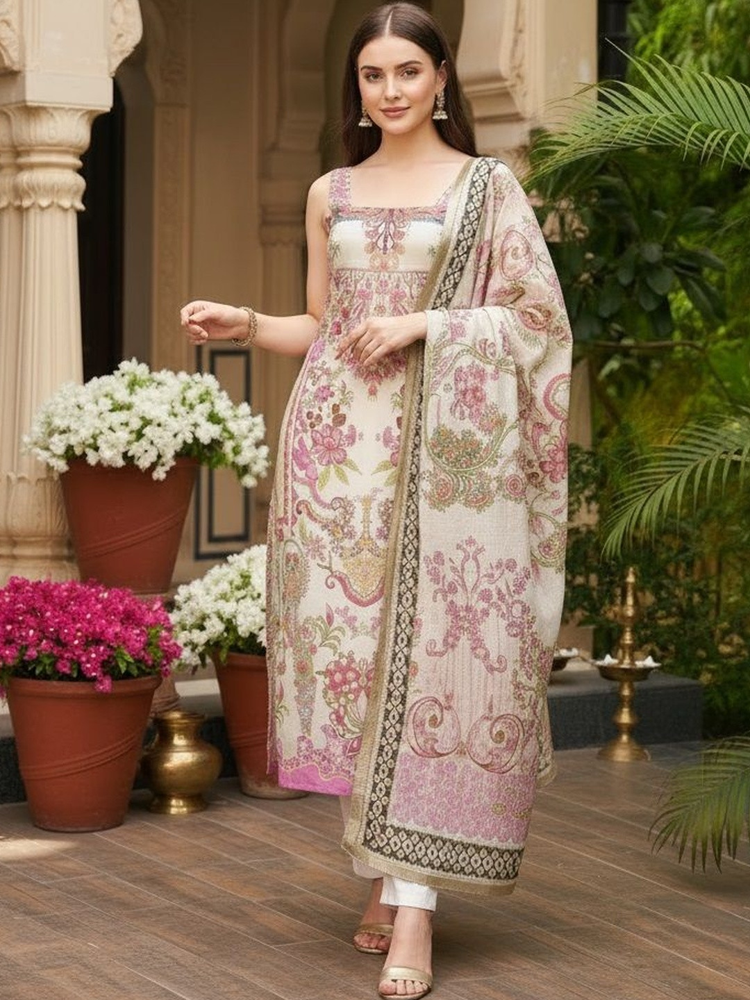 DHRUVIL IMPEX Women Floral Printed Regular Kurta with Trousers & With Dupatta