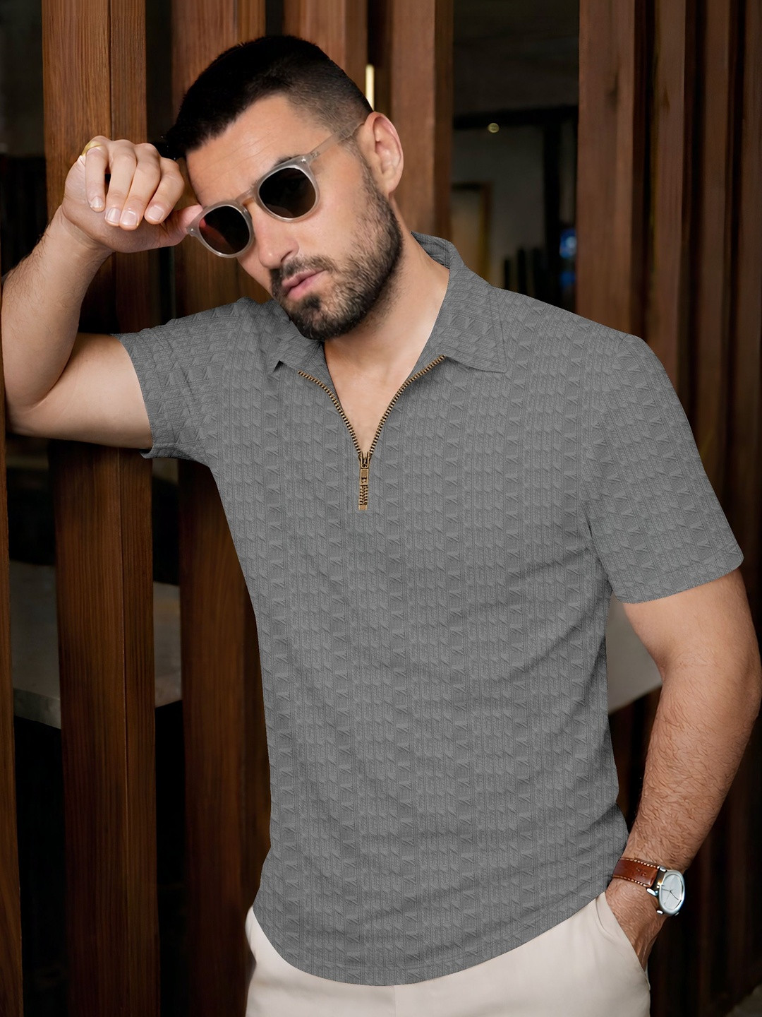 HERE&NOW Men Polo Collar T-shirt