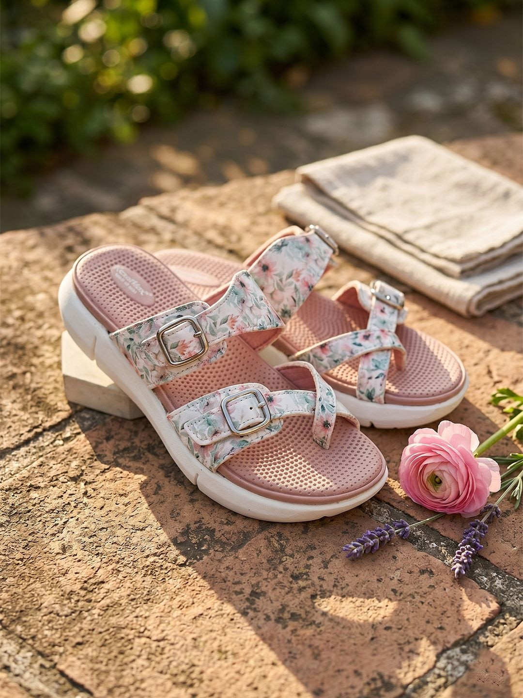 KazarMax Women Floral Double Strap Flats