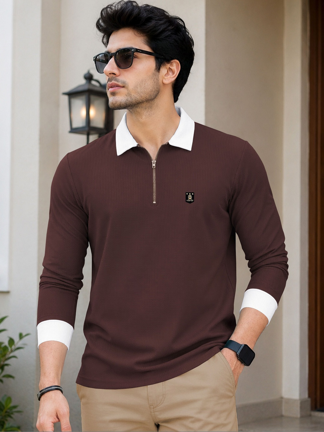 VeBNoR Men Brand Logo Polo Collar T-shirt
