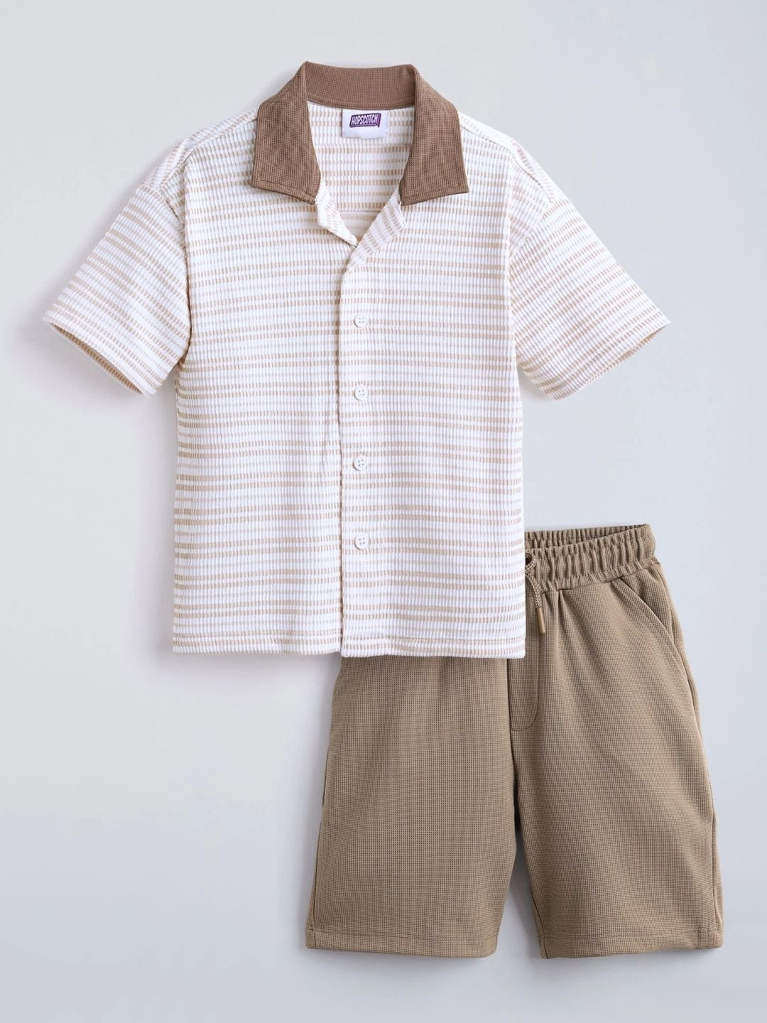 Hopscotch Textured Striped Shirt & Shorts