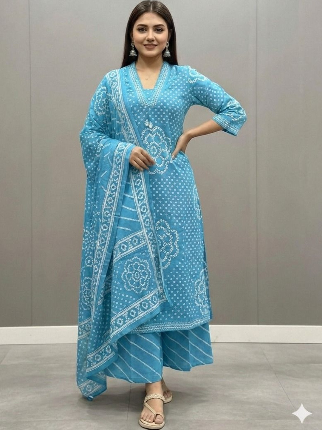 Attire Aura Women Ethnic Motifs Printed Regular Pure Cotton Kurta with Palazzos & With Dupatta