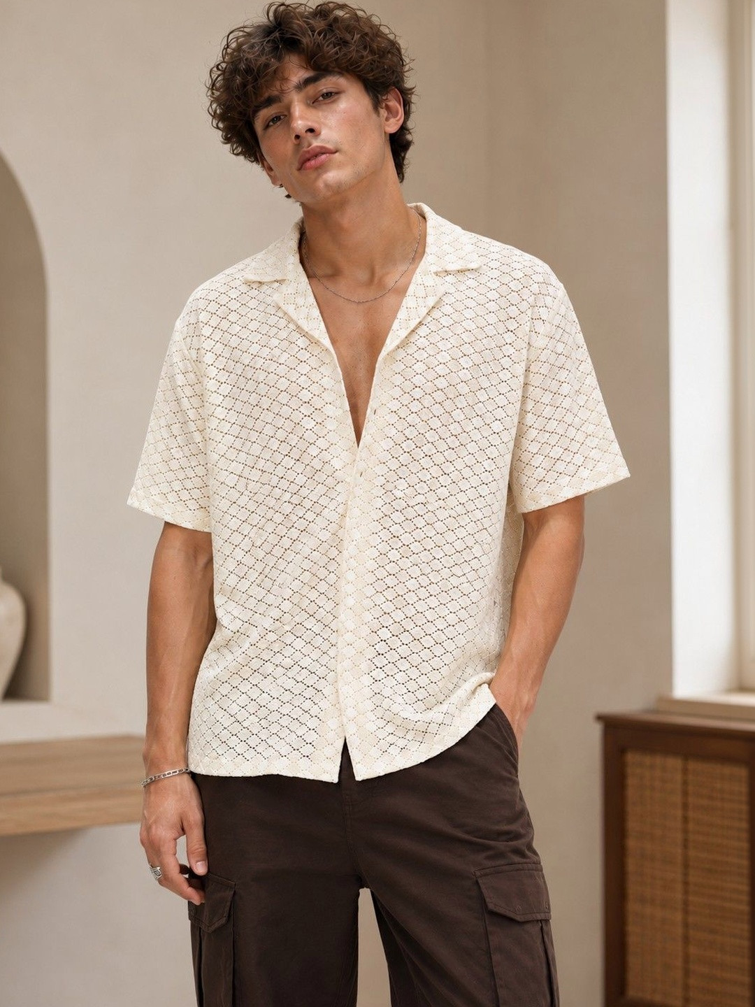 THIRD QUADRANT Men Super Self Design Geometric Cotton Relaxed Fit Casual Shirt