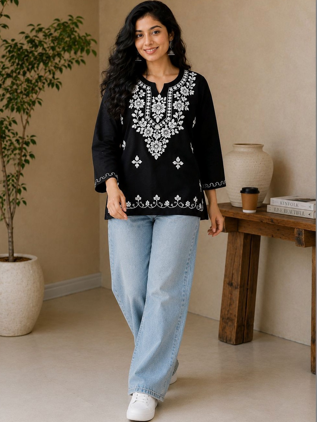 ZHOF Embroidered Ethnic Cotton Top