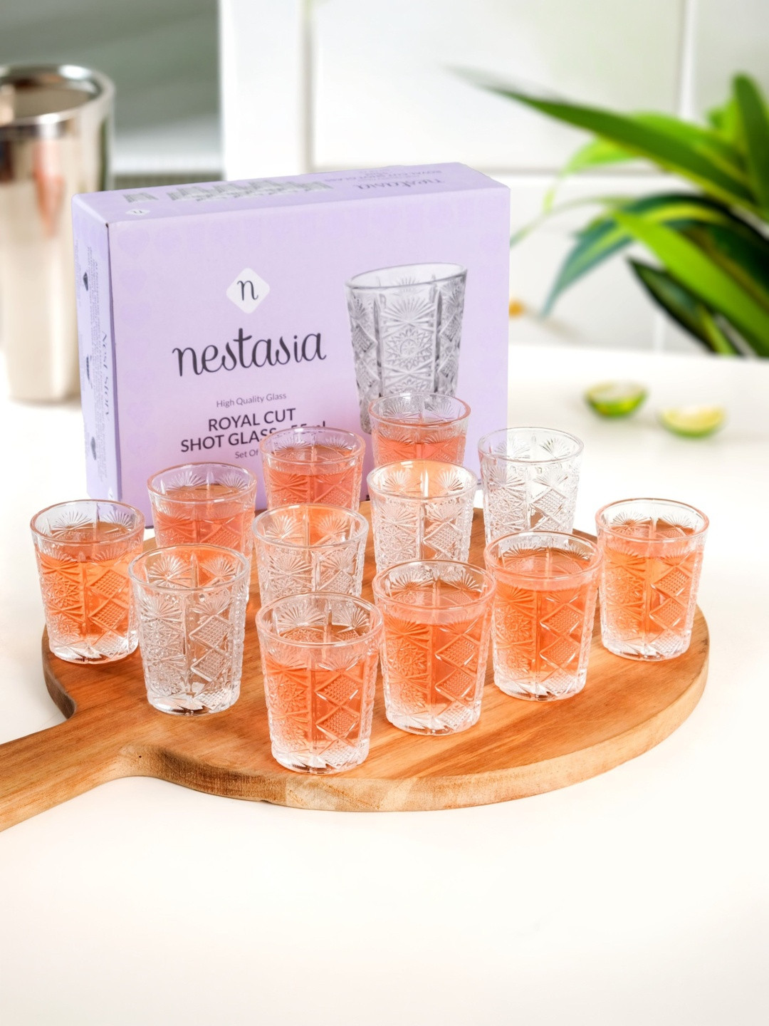 Nestasia 12 Pieces Celestial Cut Transparent Shot Glasses-55ml
